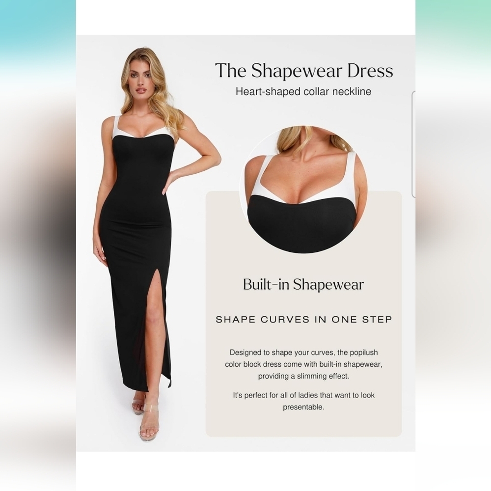Color Clash Black and White Shapewear Dress - Picture 4 of 14
